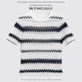 chicjuly French Applique Floral Wave Stripe Knit Women's Silk Wool Short Sleeve T-shirts 930915430576