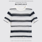 chicjuly French Applique Floral Wave Stripe Knit Women's Silk Wool Short Sleeve T-shirts 930915430576