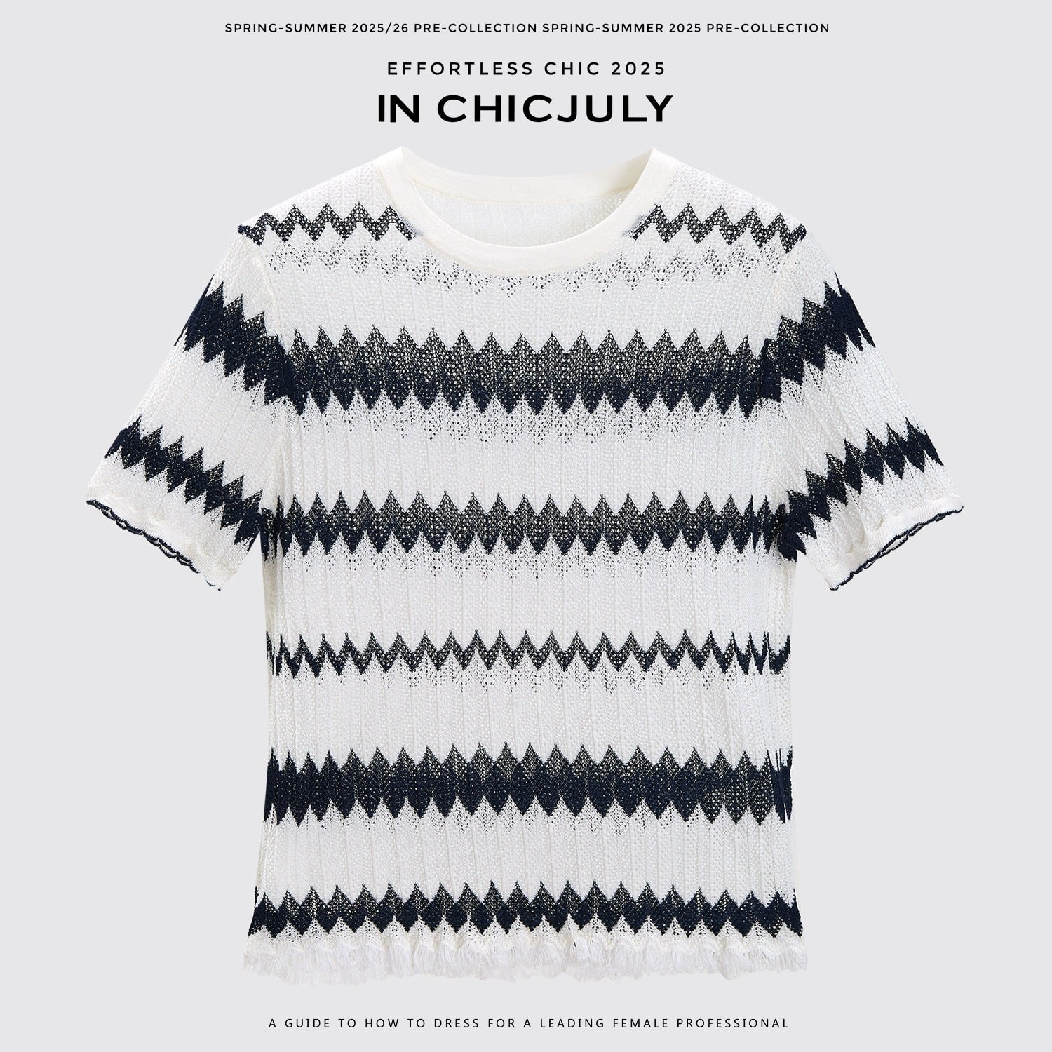 chicjuly French Applique Floral Wave Stripe Knit Women's Silk Wool Short Sleeve T-shirts 930915430576