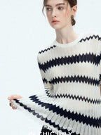 chicjuly French Applique Floral Wave Stripe Knit Women's Silk Wool Short Sleeve T-shirts