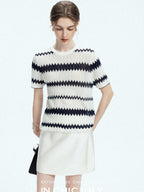 chicjuly French Applique Floral Wave Stripe Knit Women's Silk Wool Short Sleeve T-shirts