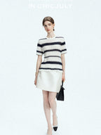 chicjuly French Applique Floral Wave Stripe Knit Women's Silk Wool Short Sleeve T-shirts