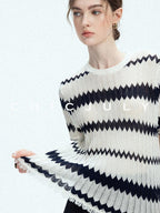 chicjuly French Applique Floral Wave Stripe Knit Women's Silk Wool Short Sleeve T-shirts