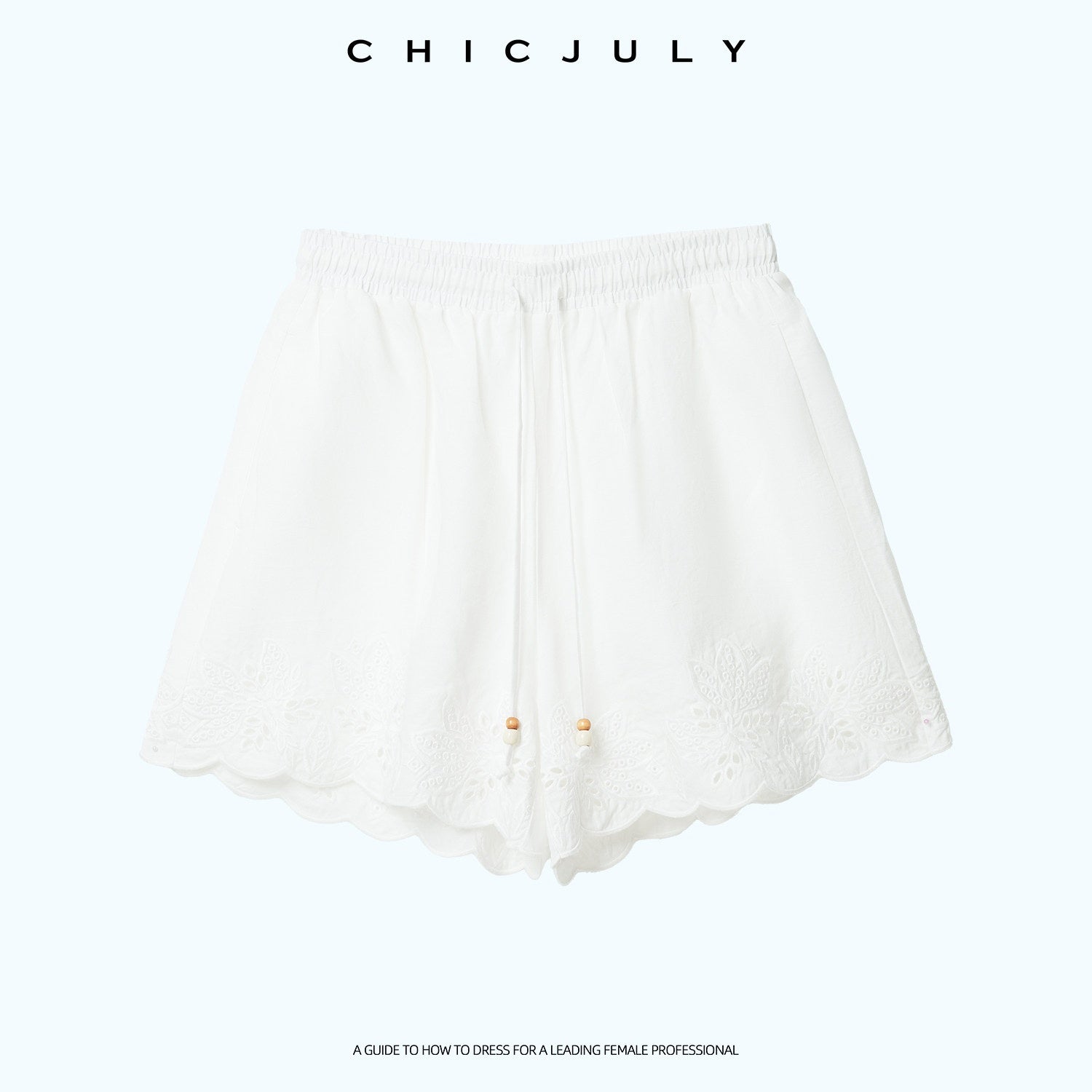 chicjuly French Embroidered Applique Lace Cutout V-neck Women's Linen Top & Shorts Sets 1037328762345