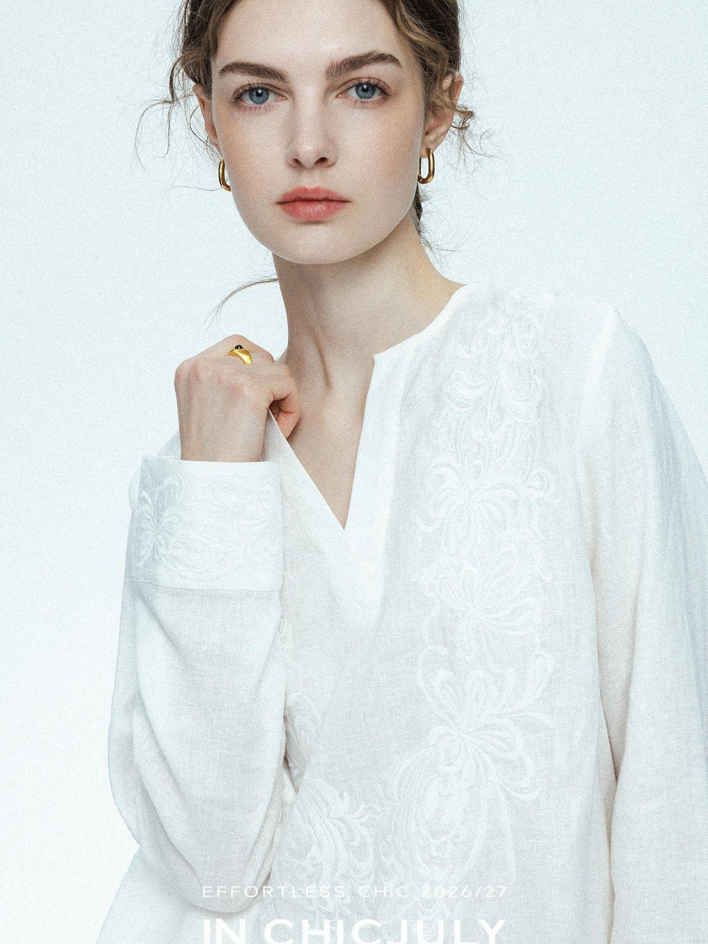 chicjuly French Embroidered Applique Lace Cutout V-neck Women's Linen Top & Shorts Sets