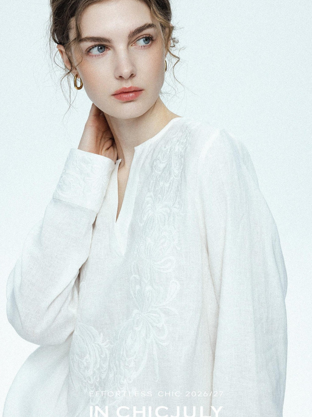 chicjuly French Embroidered Applique Lace Cutout V-neck Women's Linen Top & Shorts Sets