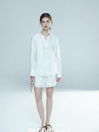 chicjuly French Embroidered Applique Lace Cutout V-neck Women's Linen Top & Shorts Sets