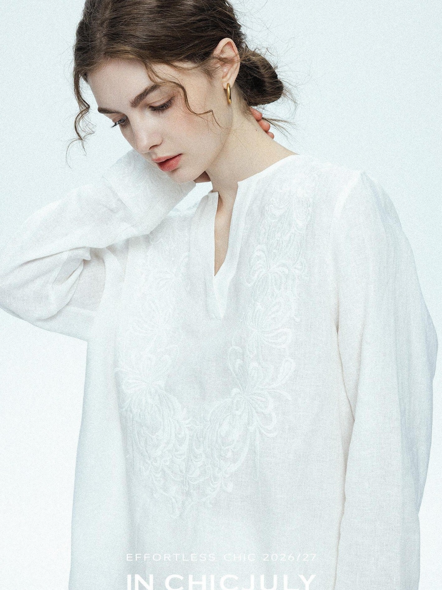 chicjuly French Embroidered Applique Lace Cutout V-neck Women's Linen Top & Shorts Sets