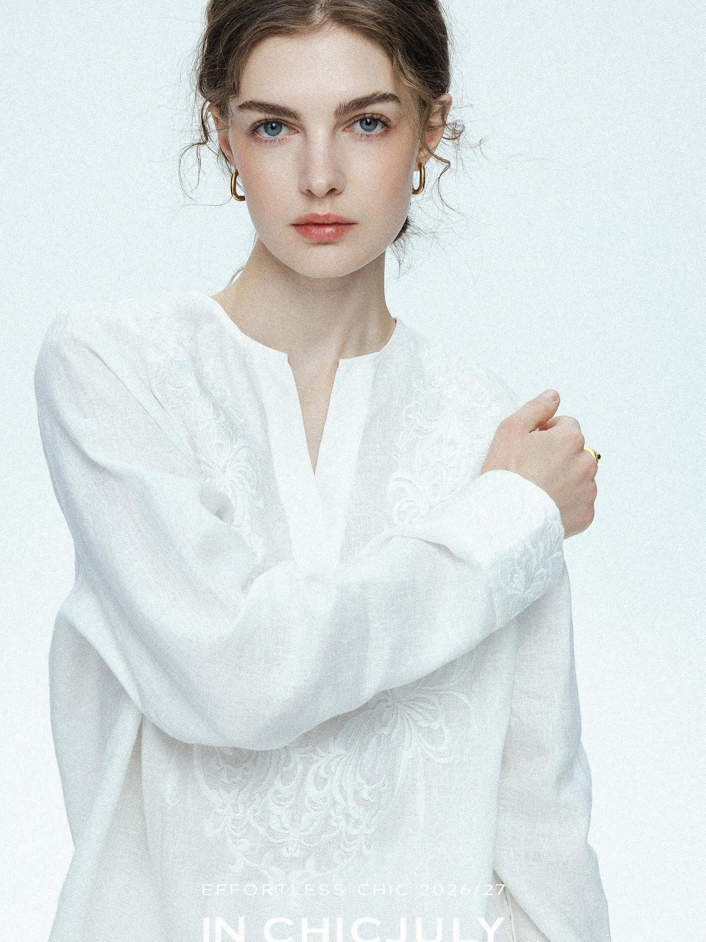 chicjuly French Embroidered Applique Lace Cutout V-neck Women's Linen Top & Shorts Sets