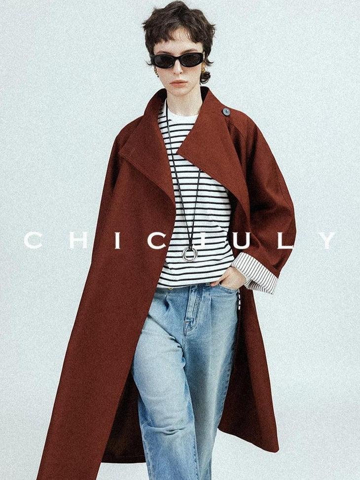 chicjuly French Minimal Armor Inspired Waterproof Women's Viscose Trench Coats