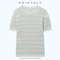 chicjuly French Relaxed Knit Striped Minimalist Women's Linen Short Sleeve T-shirts 1058111280875