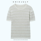 chicjuly French Relaxed Knit Striped Minimalist Women's Linen Short Sleeve T-shirts 1058111280875