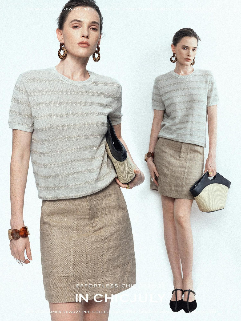 chicjuly French Relaxed Knit Striped Minimalist Women's Linen Short Sleeve T-shirts