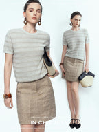 chicjuly French Relaxed Knit Striped Minimalist Women's Linen Short Sleeve T-shirts