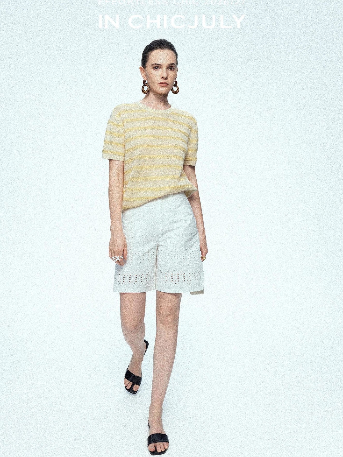 chicjuly French Relaxed Knit Striped Minimalist Women's Linen Short Sleeve T-shirts