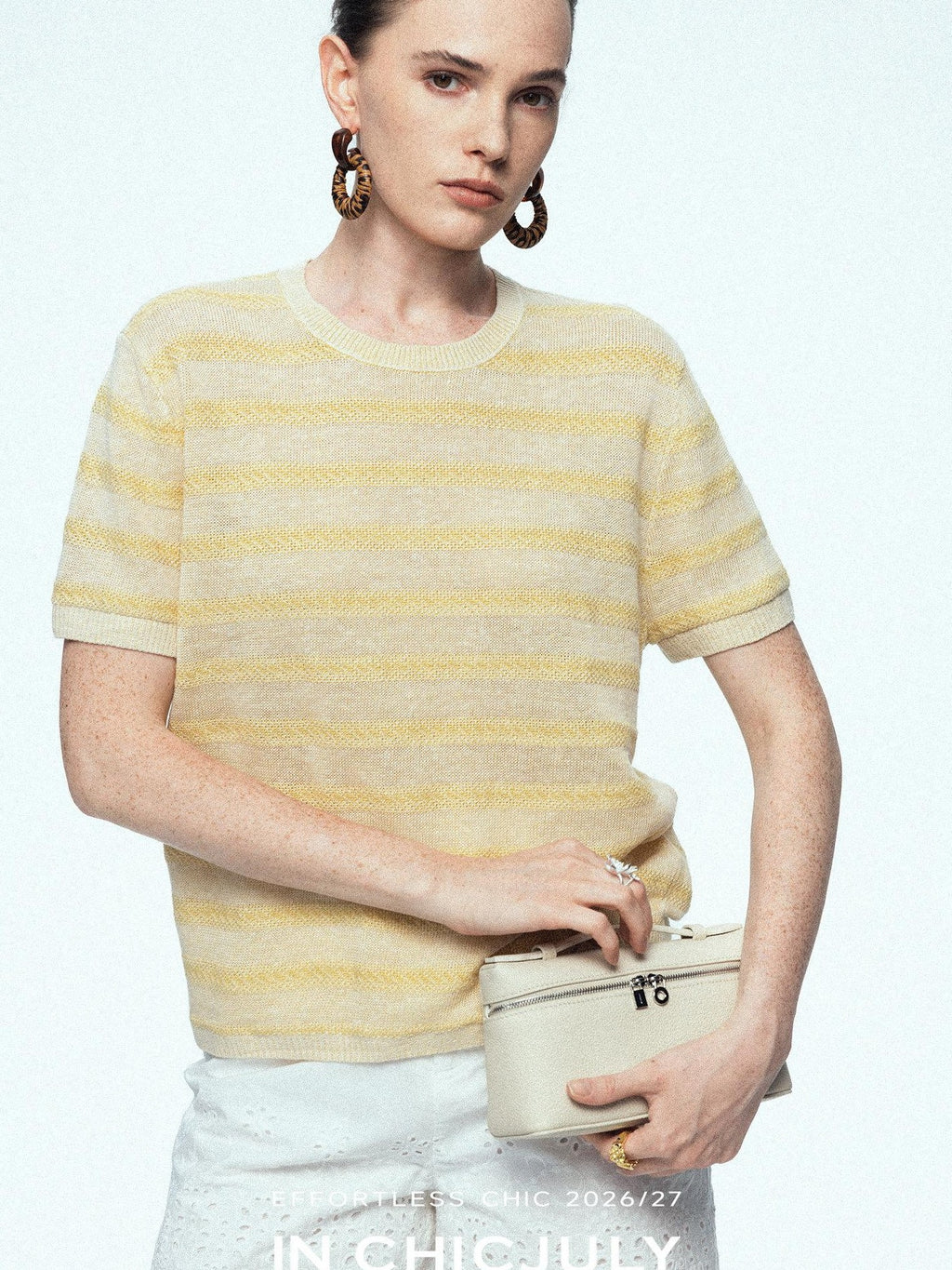 chicjuly French Relaxed Knit Striped Minimalist Women's Linen Short Sleeve T-shirts