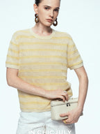 chicjuly French Relaxed Knit Striped Minimalist Women's Linen Short Sleeve T-shirts