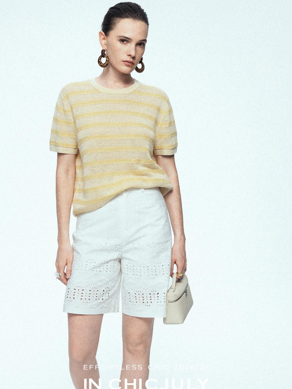 chicjuly French Relaxed Knit Striped Minimalist Women's Linen Short Sleeve T-shirts