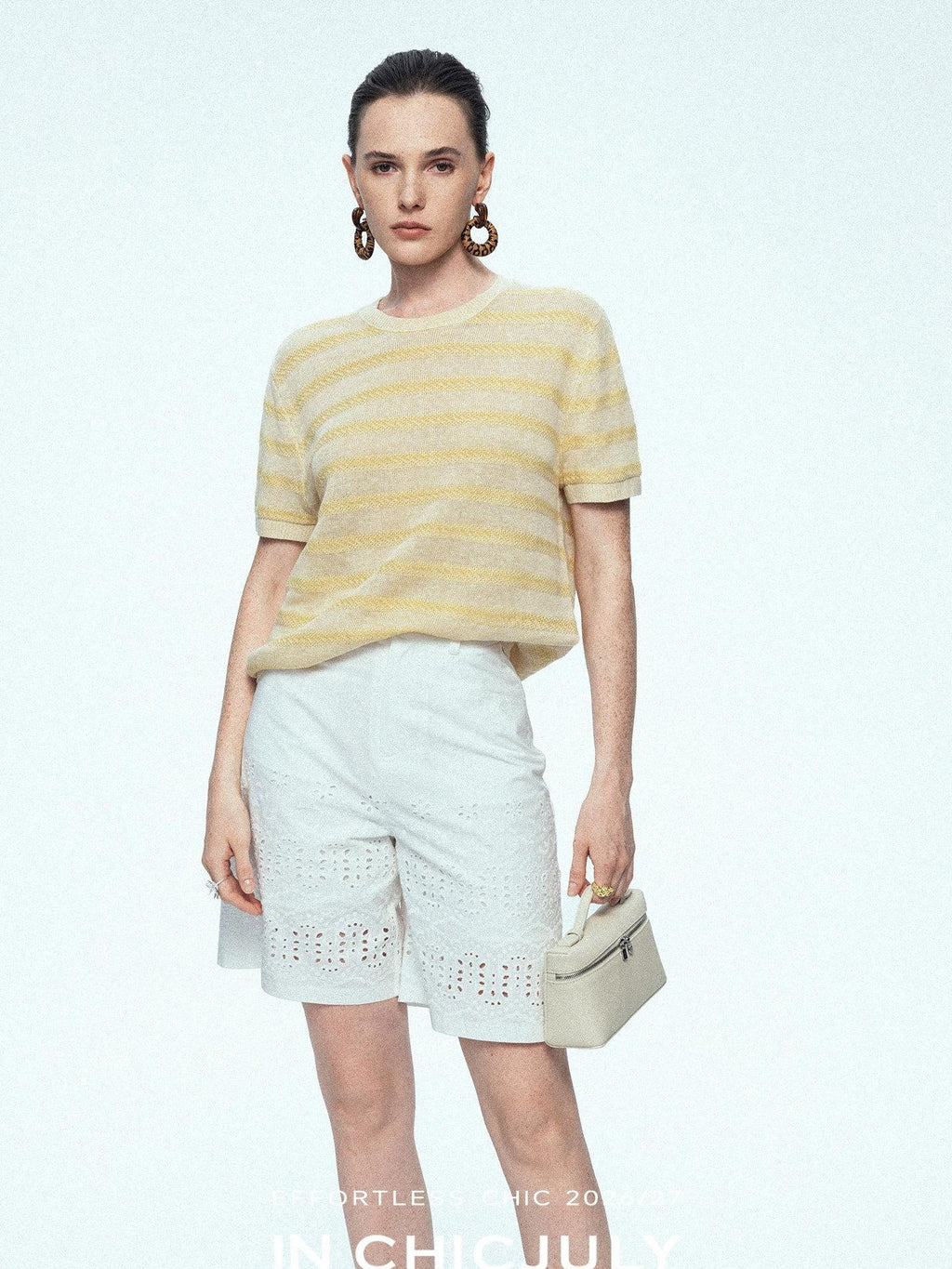 chicjuly French Relaxed Knit Striped Minimalist Women's Linen Short Sleeve T-shirts