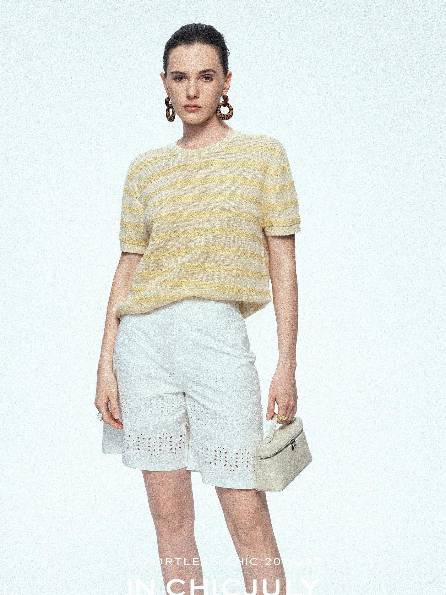 chicjuly French Relaxed Knit Striped Minimalist Women's Linen Short Sleeve T-shirts