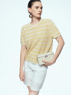 chicjuly French Relaxed Knit Striped Minimalist Women's Linen Short Sleeve T-shirts