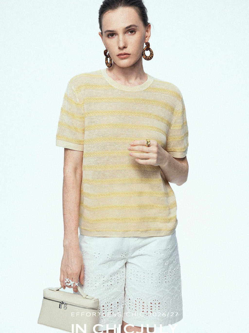 chicjuly French Relaxed Knit Striped Minimalist Women's Linen Short Sleeve T-shirts