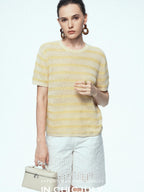 chicjuly French Relaxed Knit Striped Minimalist Women's Linen Short Sleeve T-shirts