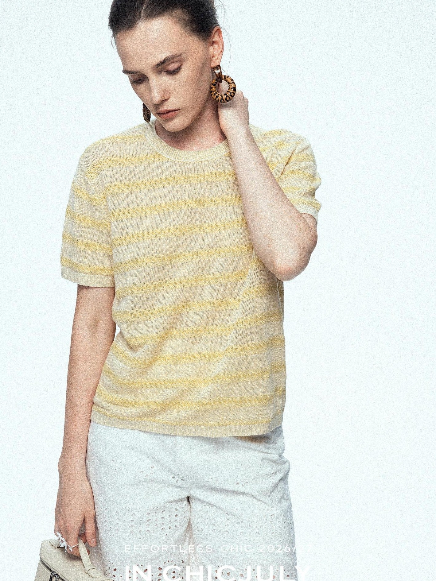 chicjuly French Relaxed Knit Striped Minimalist Women's Linen Short Sleeve T-shirts