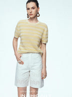 chicjuly French Relaxed Knit Striped Minimalist Women's Linen Short Sleeve T-shirts