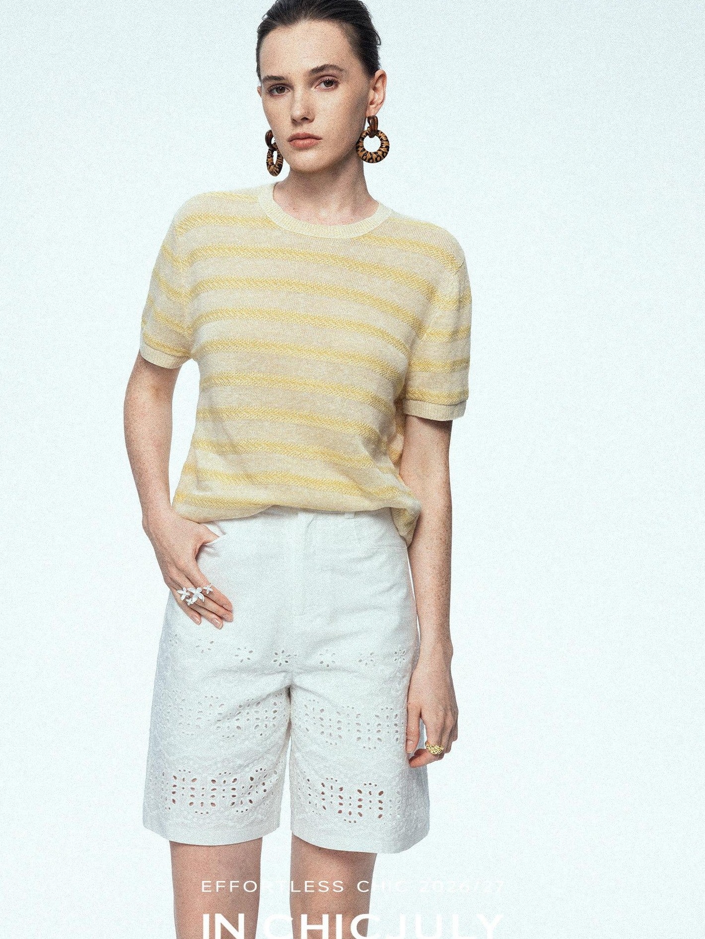 chicjuly French Relaxed Knit Striped Minimalist Women's Linen Short Sleeve T-shirts