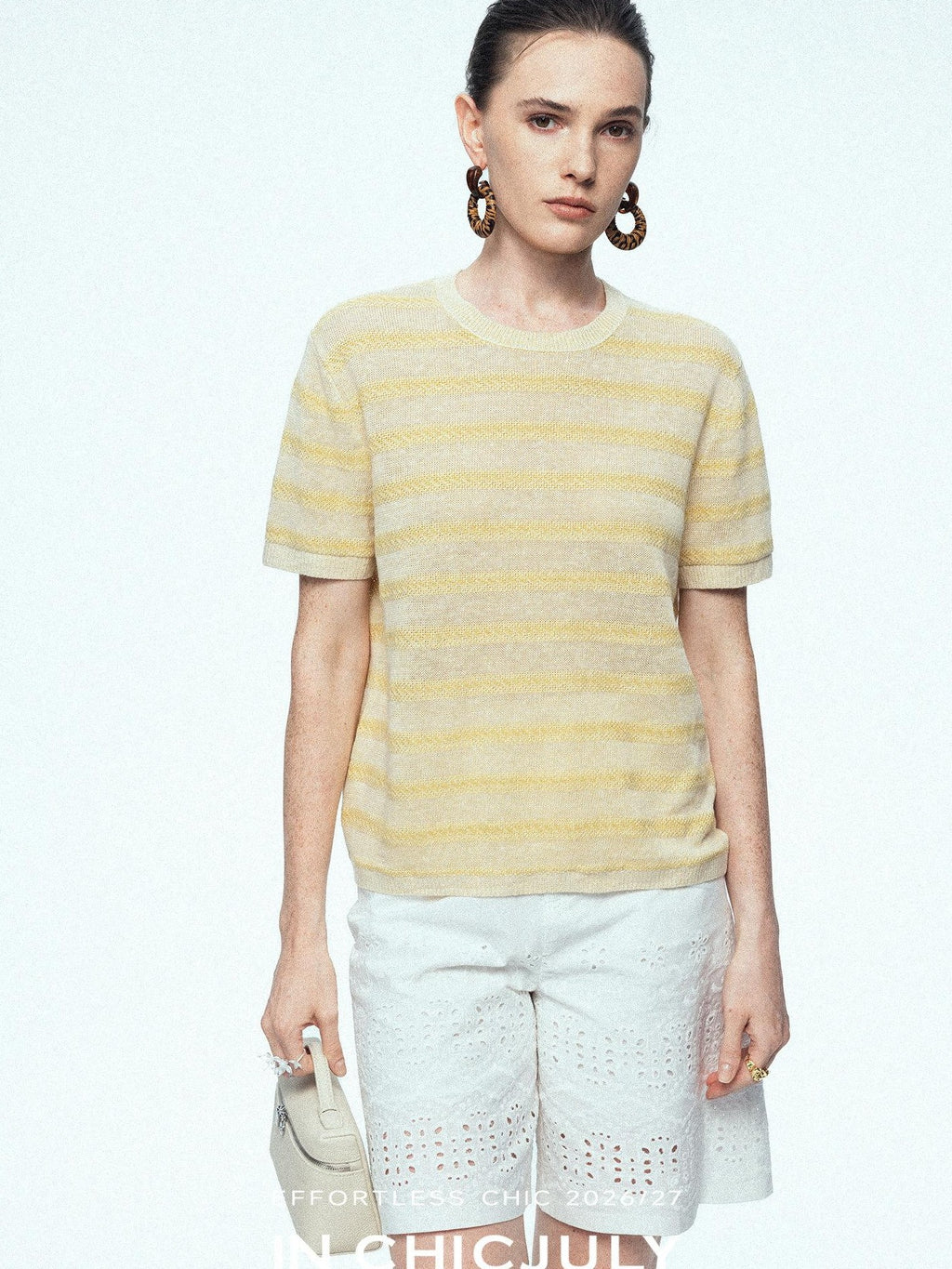 chicjuly French Relaxed Knit Striped Minimalist Women's Linen Short Sleeve T-shirts