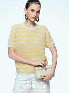 chicjuly French Relaxed Knit Striped Minimalist Women's Linen Short Sleeve T-shirts