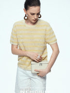 chicjuly French Relaxed Knit Striped Minimalist Women's Linen Short Sleeve T-shirts
