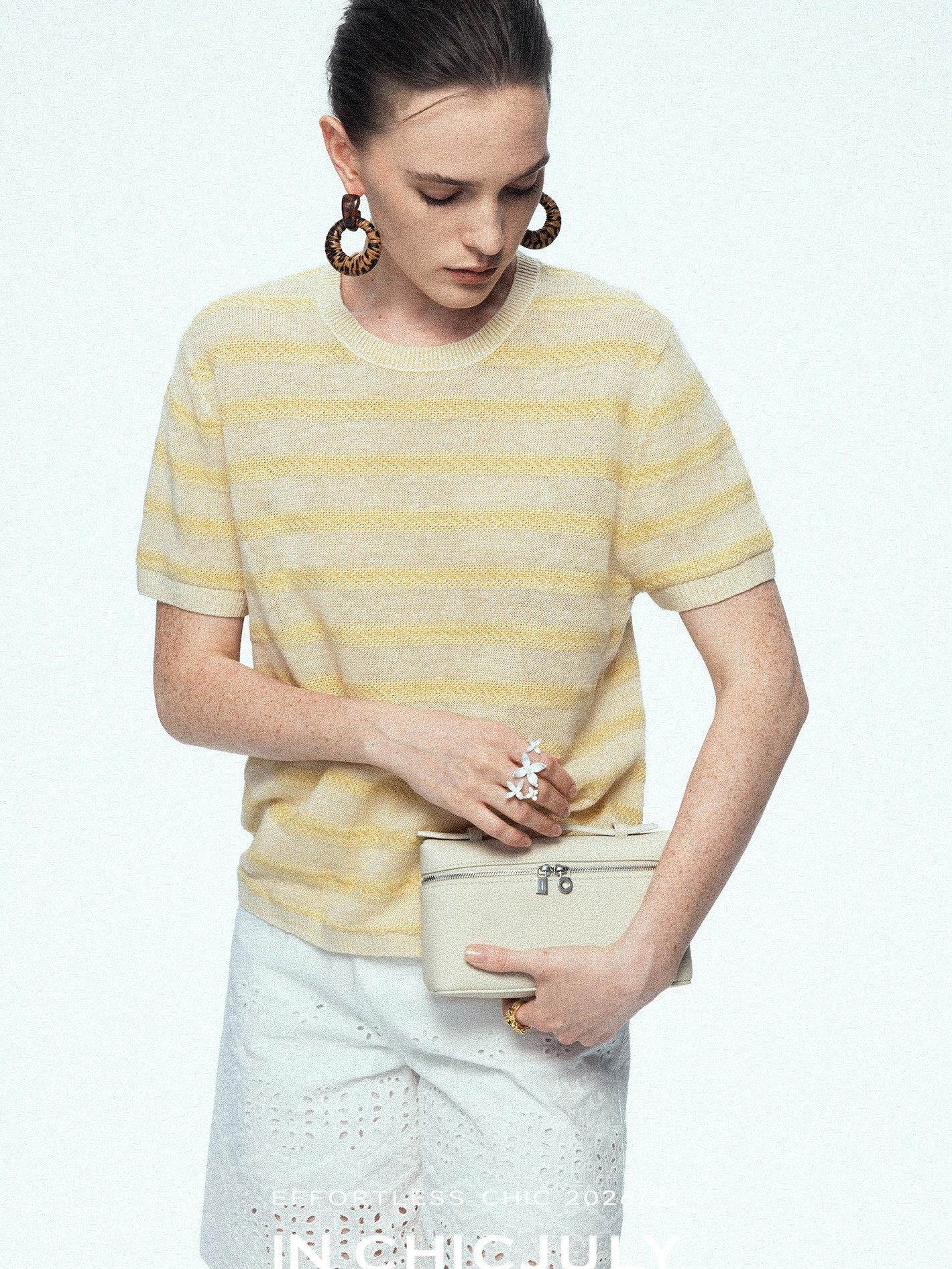 chicjuly French Relaxed Knit Striped Minimalist Women's Linen Short Sleeve T-shirts