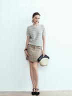 chicjuly French Relaxed Knit Striped Minimalist Women's Linen Short Sleeve T-shirts