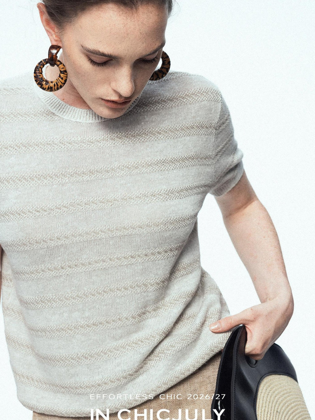 chicjuly French Relaxed Knit Striped Minimalist Women's Linen Short Sleeve T-shirts