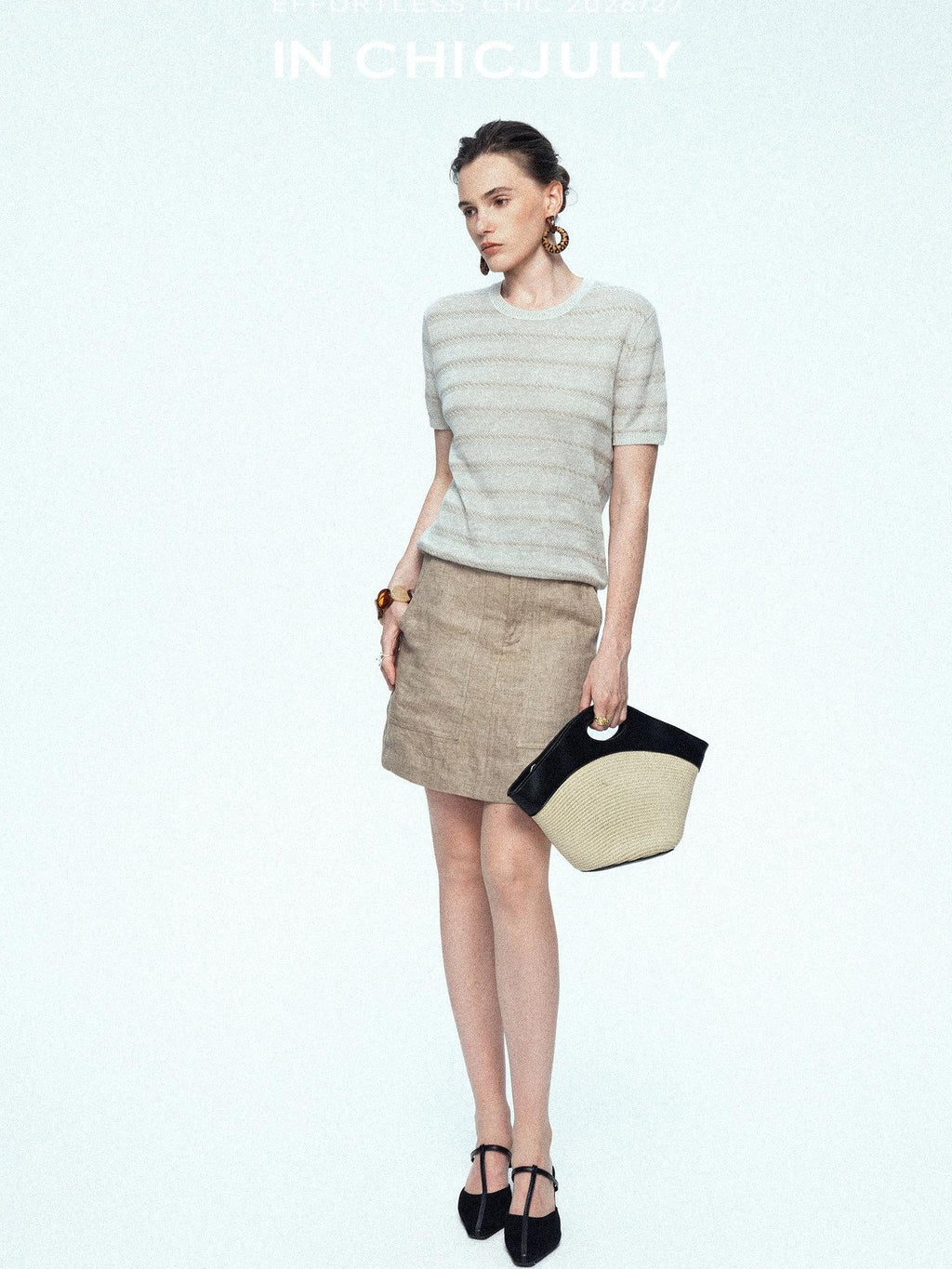 chicjuly French Relaxed Knit Striped Minimalist Women's Linen Short Sleeve T-shirts