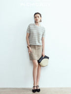chicjuly French Relaxed Knit Striped Minimalist Women's Linen Short Sleeve T-shirts
