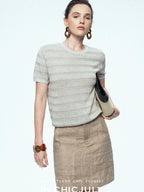 chicjuly French Relaxed Knit Striped Minimalist Women's Linen Short Sleeve T-shirts