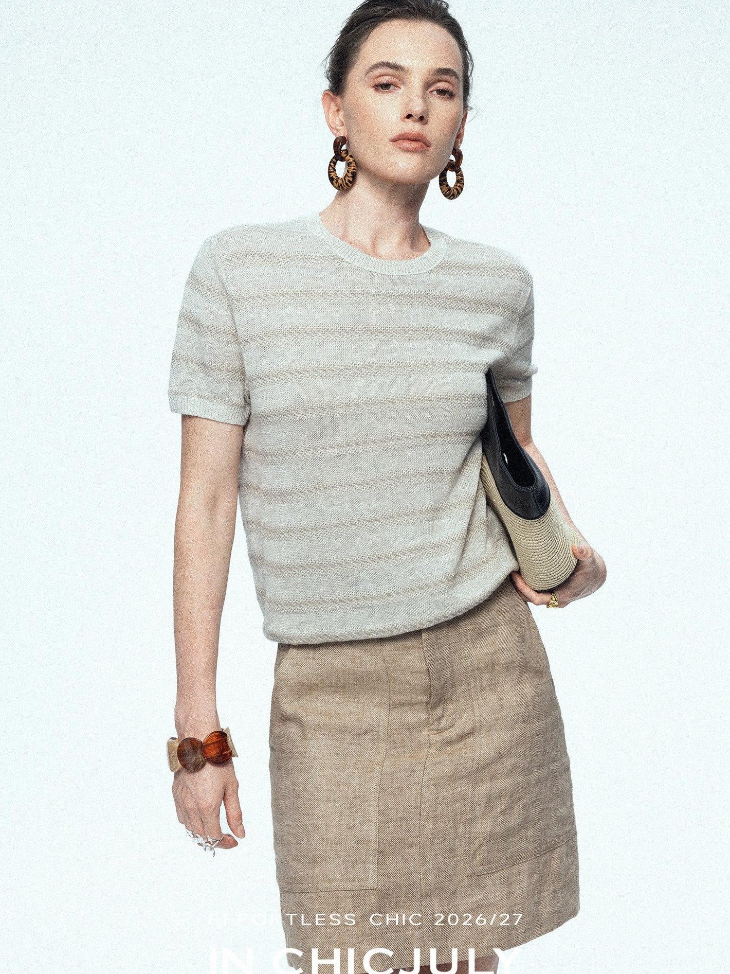 chicjuly French Relaxed Knit Striped Minimalist Women's Linen Short Sleeve T-shirts