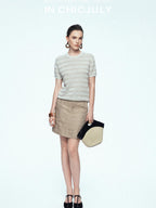 chicjuly French Relaxed Knit Striped Minimalist Women's Linen Short Sleeve T-shirts