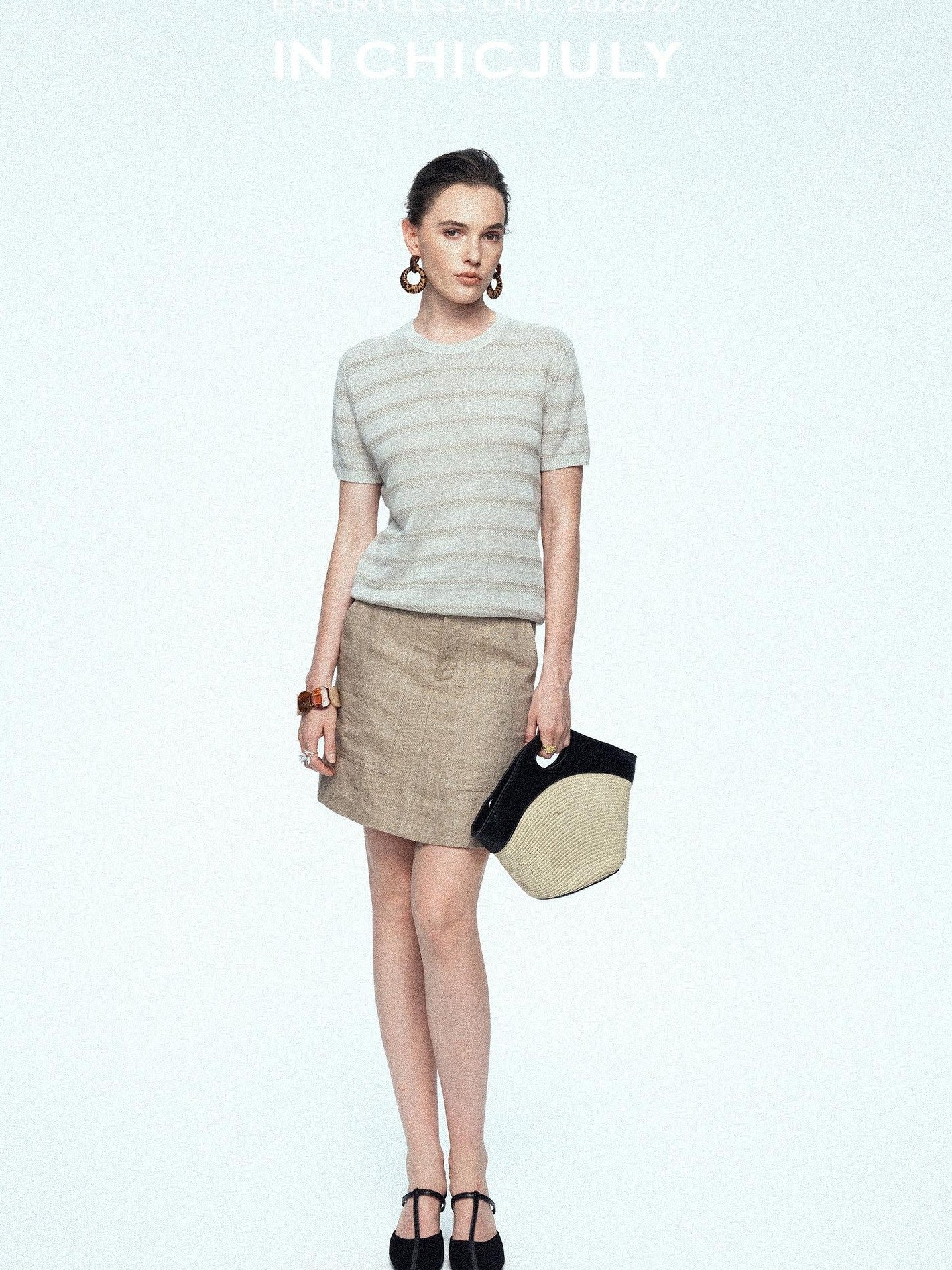 chicjuly French Relaxed Knit Striped Minimalist Women's Linen Short Sleeve T-shirts