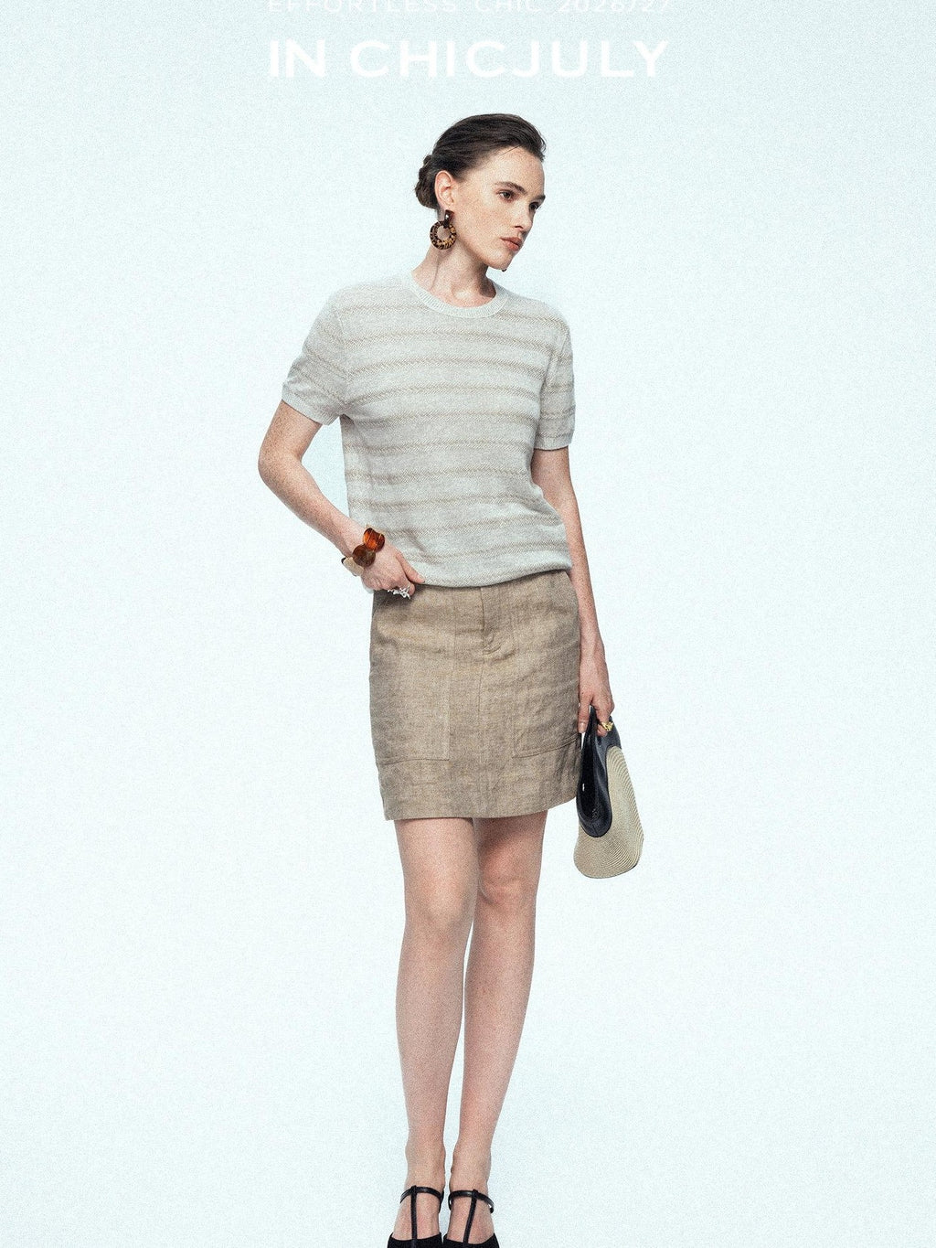 chicjuly French Relaxed Knit Striped Minimalist Women's Linen Short Sleeve T-shirts