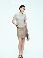 chicjuly French Relaxed Knit Striped Minimalist Women's Linen Short Sleeve T-shirts