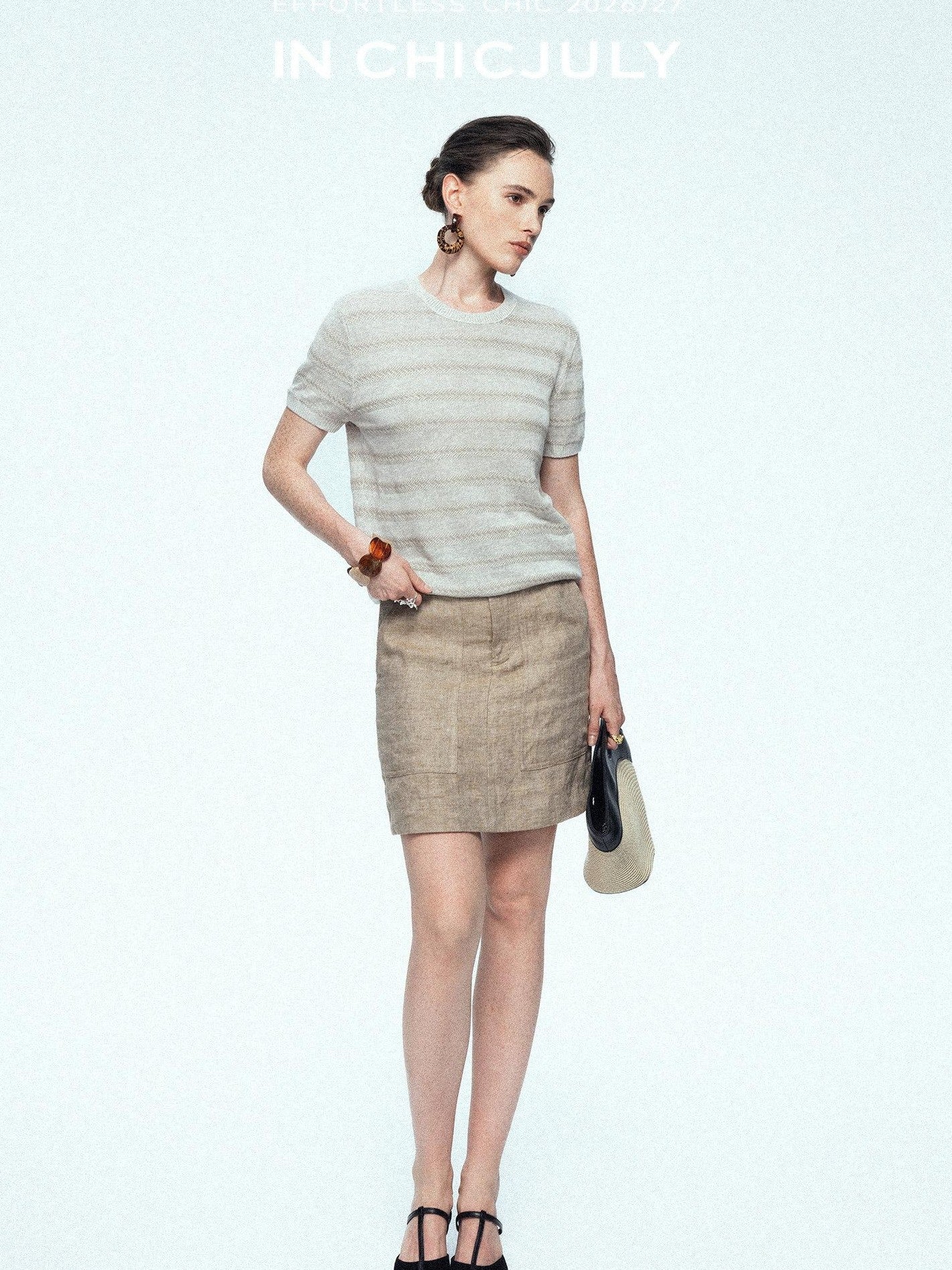 chicjuly French Relaxed Knit Striped Minimalist Women's Linen Short Sleeve T-shirts