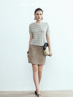 chicjuly French Relaxed Knit Striped Minimalist Women's Linen Short Sleeve T-shirts