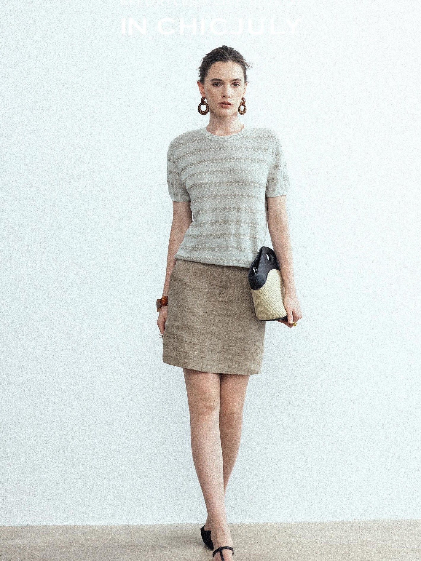 chicjuly French Relaxed Knit Striped Minimalist Women's Linen Short Sleeve T-shirts