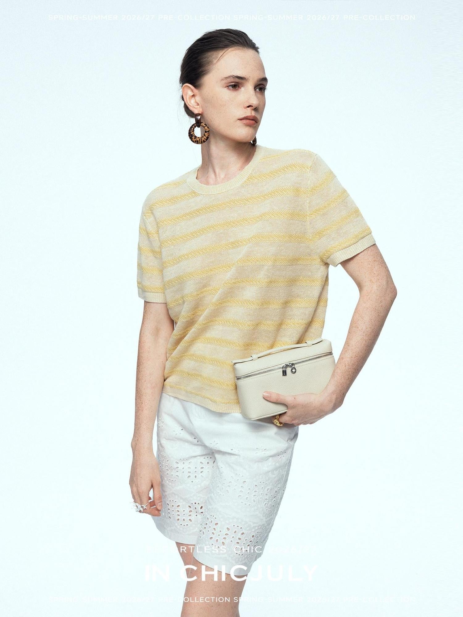 chicjuly French Relaxed Knit Striped Minimalist Women's Linen Short Sleeve T-shirts