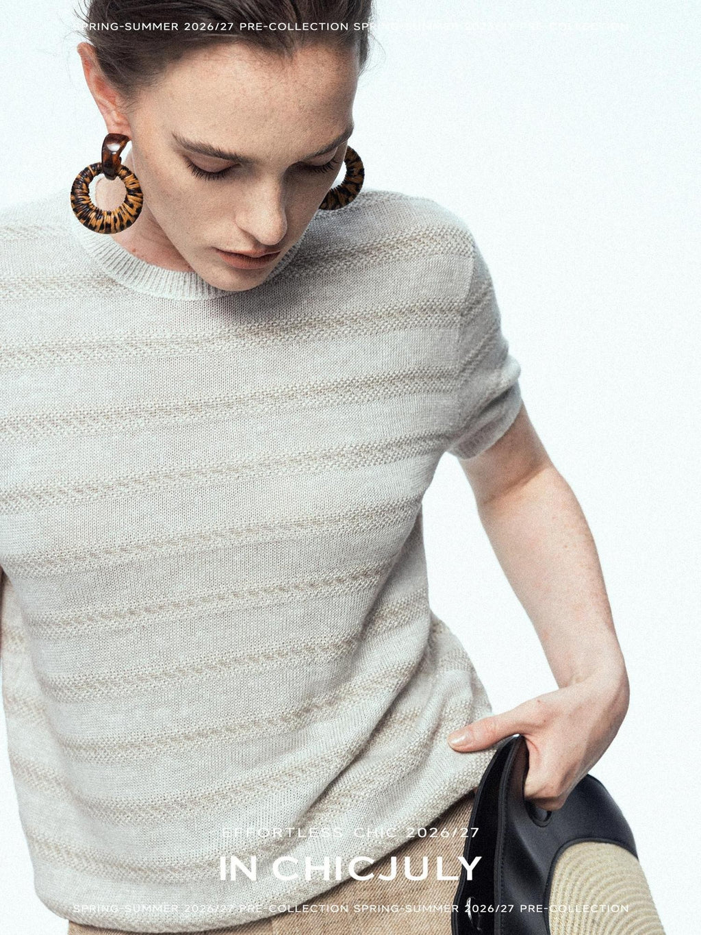 chicjuly French Relaxed Knit Striped Minimalist Women's Linen Short Sleeve T-shirts
