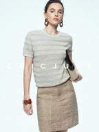 chicjuly French Relaxed Knit Striped Minimalist Women's Linen Short Sleeve T-shirts